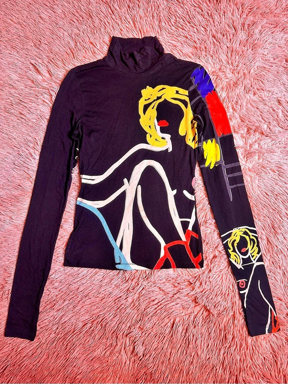 NWOT Alice + Olivia X Tom Wesselmann Delaina Long Sleeve Turtleneck Top. Size S
